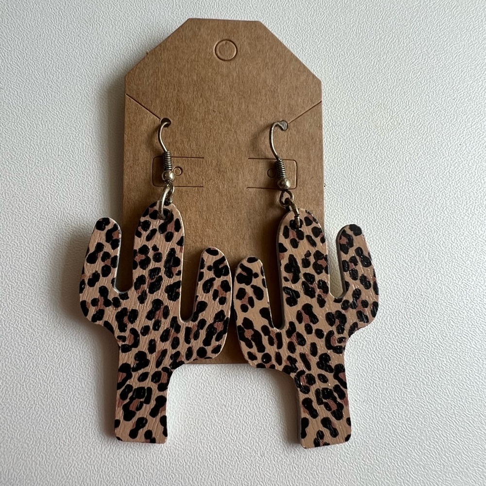 Leopard Print Cactus Earrings